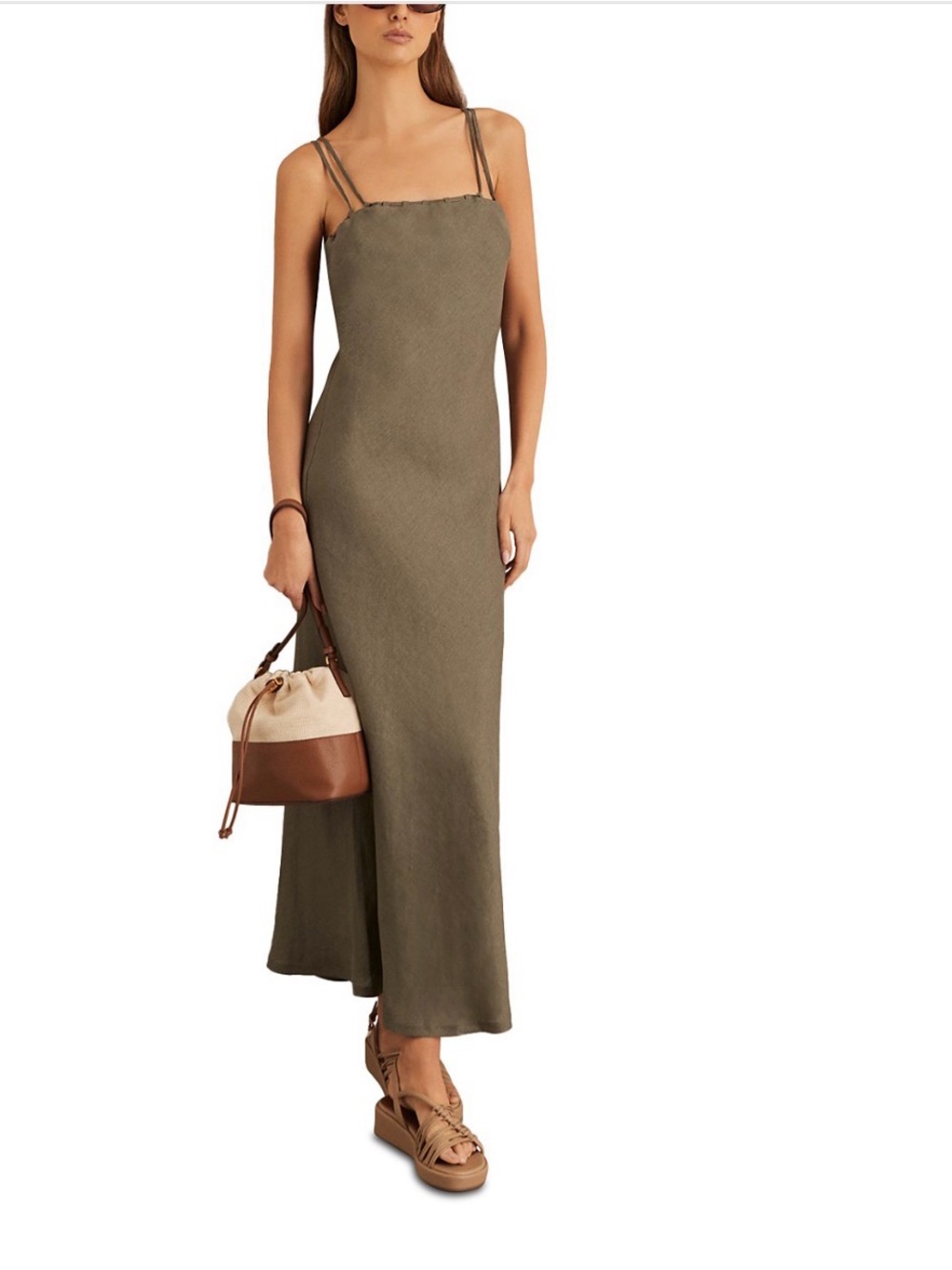 Sz 4 Reiss Roxanne Olive Double-Strap Maxi Dress
